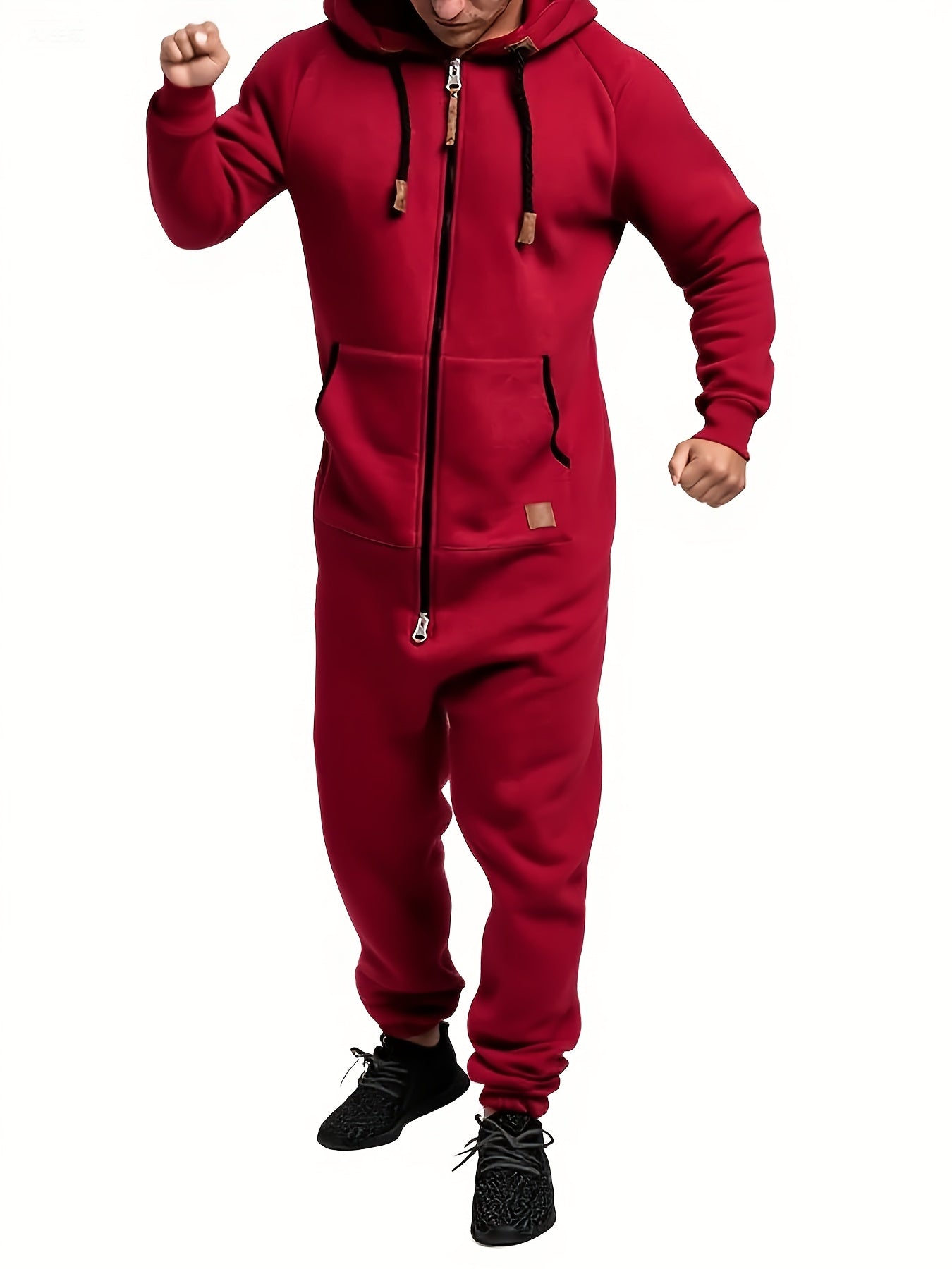 Hooded Fleece Jumpsuit, Kangaroo Pocket, Workwear, Comfortable And Stylish, Winter Clothes for Men, Home Pajamas, Camping Pajamas, Onesie Men, Men'S Clothes, Jumpsuit Men, Men'S Winter Clothes, Christmas, Local Warehouse, And Closeout