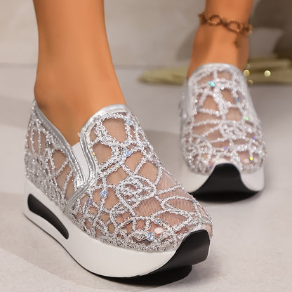 Women's High Rise Sequin Casual Sports Shoes, Women Shoes, Sneakers