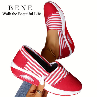 [Striped|Lightweight] Lightweight Low Top Women'S Casual Fashion Sneakers | Striped Fabric Upper, Sole, And Comfort Insole | for All-Season, Women Shoes