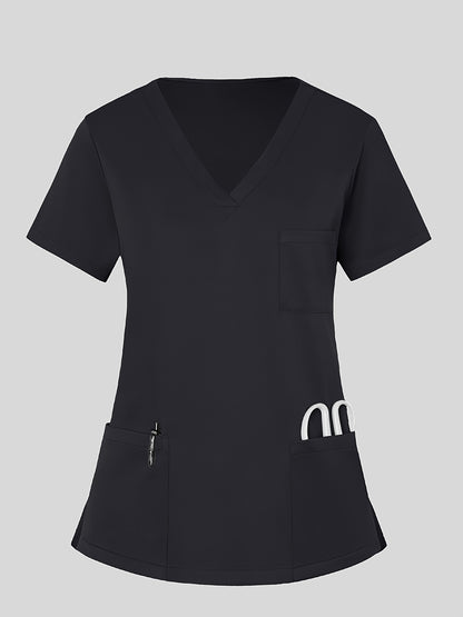 2pcs Set Of Women's V-neck Matte Breathable S Uniform Pocket Hand Washing Work Clothes Brush Hand Clothes Tying Feet Pants Set