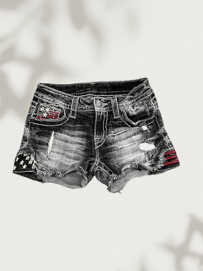 [HME]Flag- Fashionable Stretch Denim Shorts, A Must-have Item for Summer. Simple, Versatile, Fashionable And Elegant. Mid-to-high Waist Design for A Hip-lifting Effect. Two Colors to Choose From. Summer Women's Hot Pants