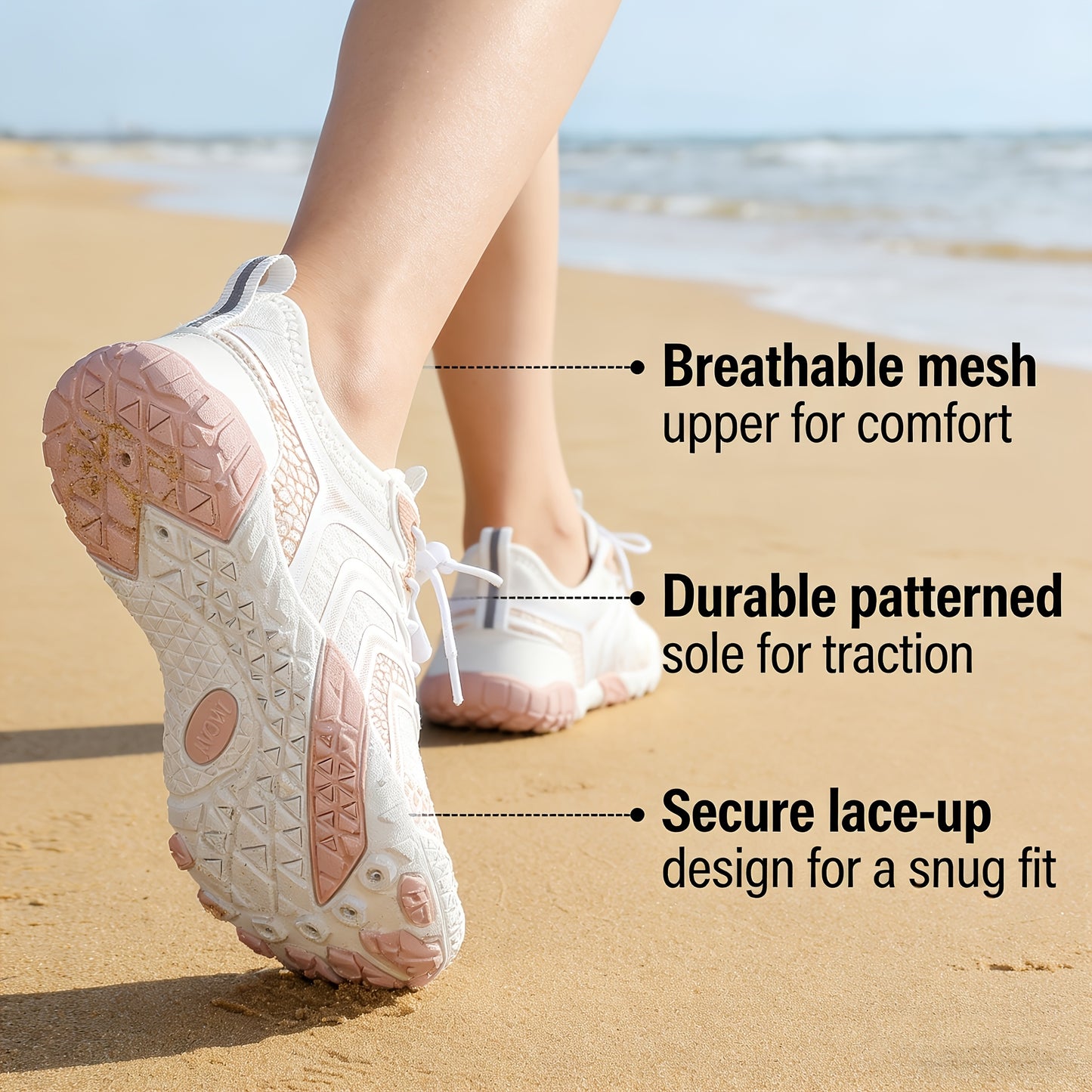 Women's Sneakers: Quick-Dry Lightweight Wading Shoe, Breathable Striped Aqua Shoes for All-Season Outdoor Lace Up Casual Shoes, Breathable Fabric Beach Shoes, Fitness Sneakers Water Shoes for Women