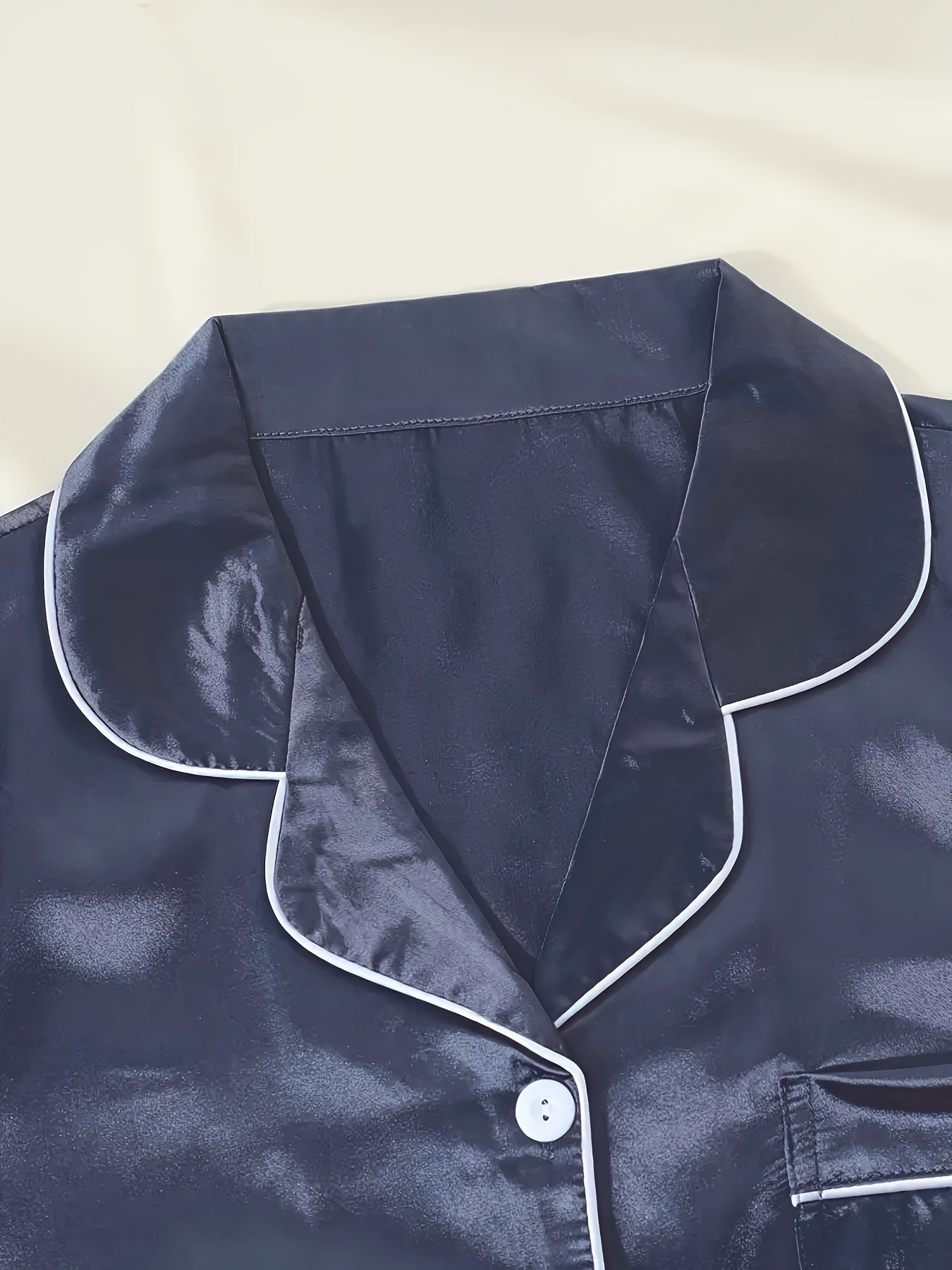 Black + Champagne + Pink Satin Short-Sleeve Shorts - product view 42