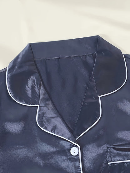 Black + Champagne + Pink Satin Short-Sleeve Shorts - product view 42
