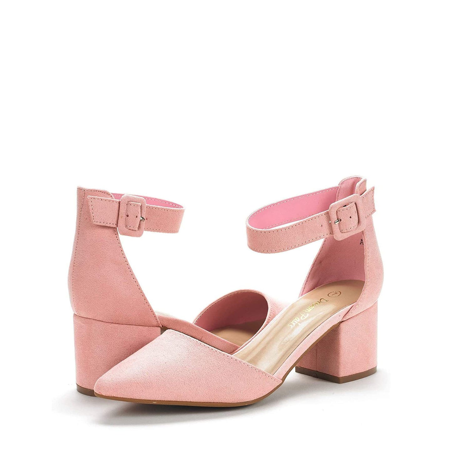 Pointed Toe Low Chunky Heels Pump Shoes Women Pumps with Ankle Strap