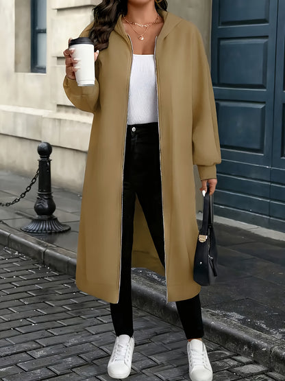 Plus Size - Plus Size - Plus Size Women'S Elegant Hooded Coat - Long Formal to Casual Outerwear, Zipper Closure, All-Season Chic Jacket for Everyday And Special Occasions, Stylish Layering Piece, Sophisticated Design, Durable Construction