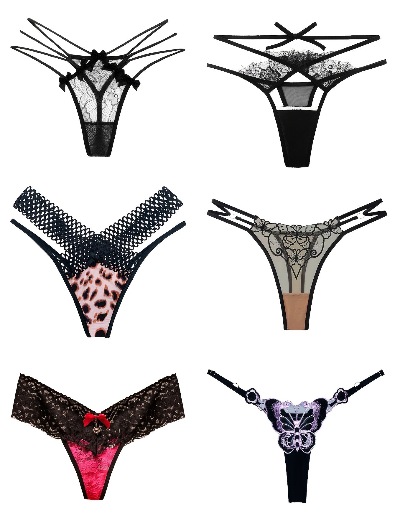 18pcs Mixed Set: Premium Lace Women'S Thong Set - Multi-style With Embroidery, See-Through Details & Adjustable Waistband. Soft & Breathable.