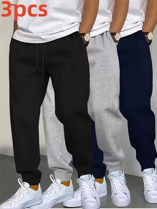 (3pcs) Men's -Lined Fall/Winter Athletic Casual Pants with Pockets And Drawstring - Warm, Comfortable, And Versatile for Gym, Leisure, And Outdoor Activities, Joggers