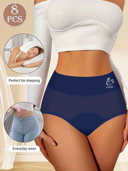 8pcs Womens Period Panties, Breathable Leakproof Menstruation Period Briefs, Mid Waist & Elegant Rose Print Style, Women's Underwear & Lingerie