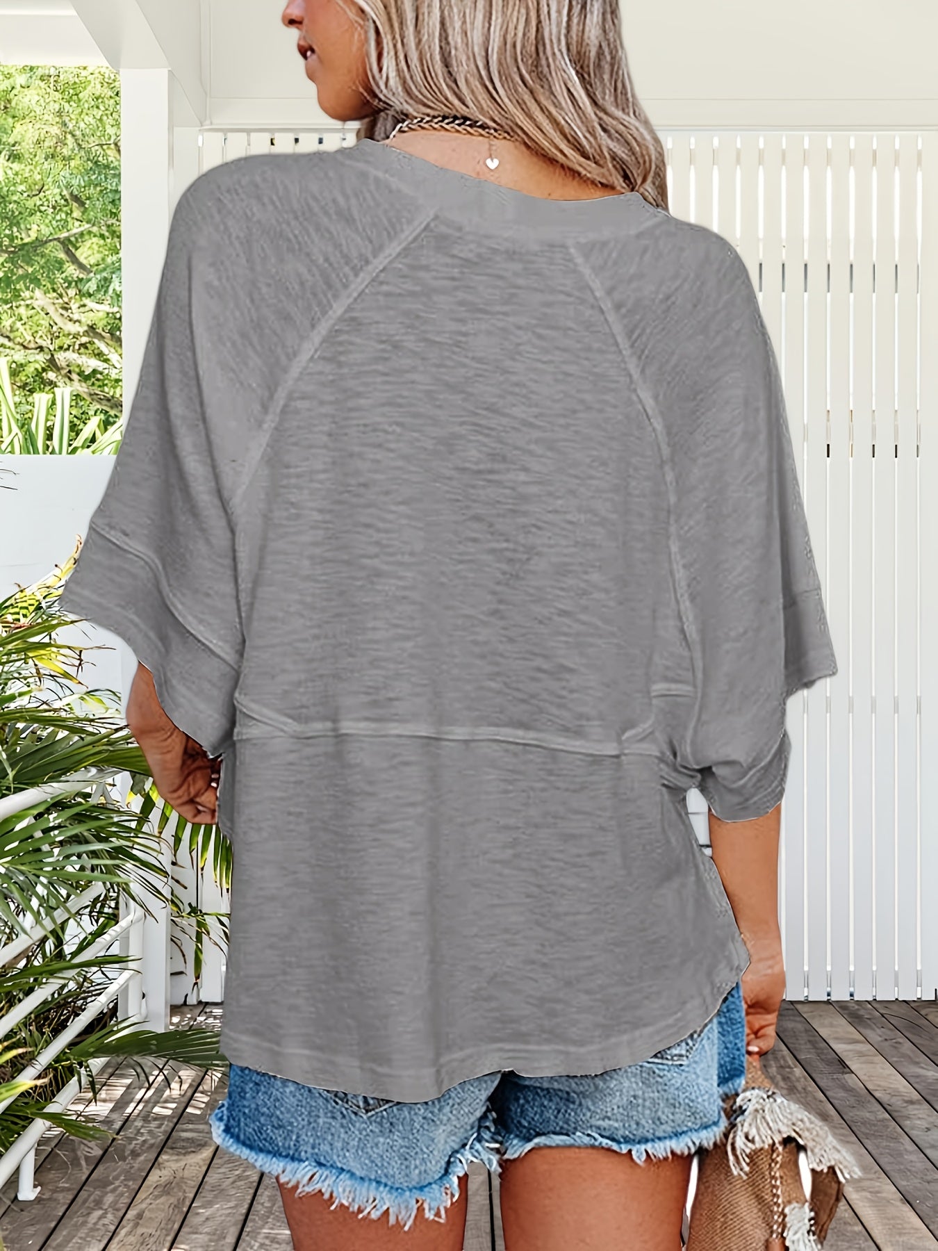Women'S Summer Casual Crewneck Batwing Half Sleeve T-Shirts Solid Color Loose Fit Cute Basic Flowy Tops Tees Blouses