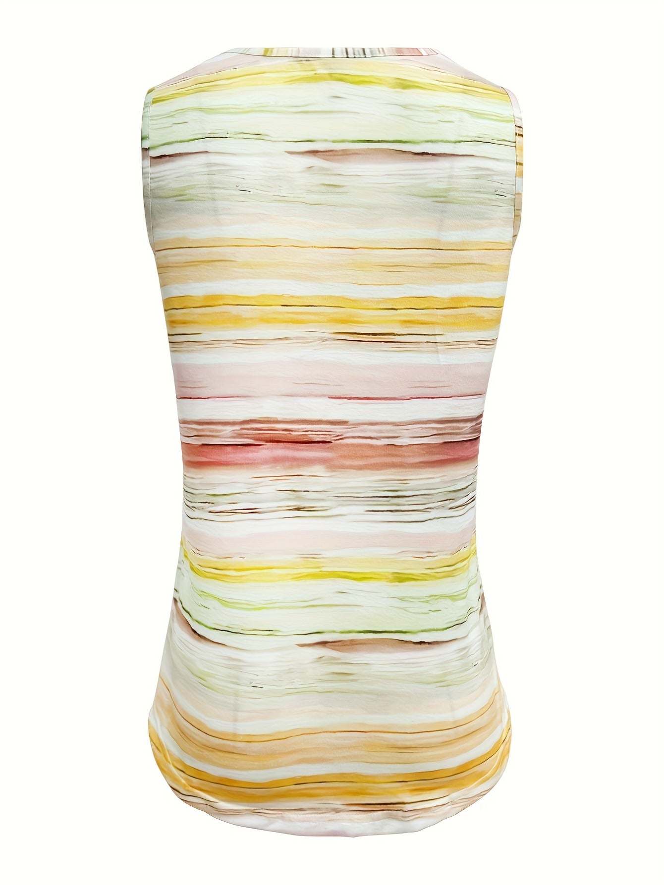 Women's Sleeveless Square Neck Tank Top - Yellow-Green-Pink Gradient Stripe Print Blouse-Compatible Shirt | Machine Washable Opaque Shirt Suitable for Daily Outfits,, Office & Layering, - Casual Wear
