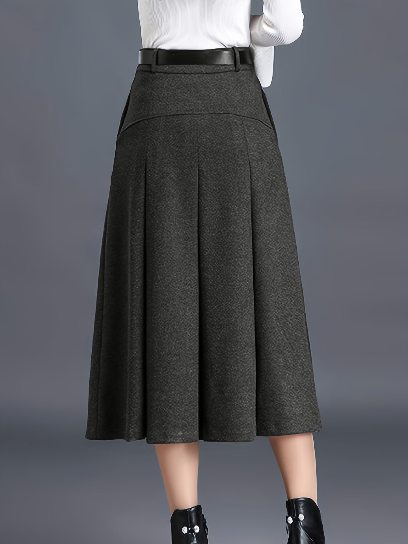 Women'S High-Waisted Winter Skirt - Elegant A-Line Pleated Design, Cold Weather Skirt for Fall And Winter Seasons, Sophisticated Style, Quality Stitching, Office Attire, Classic Design, Durable Material, Professional Women