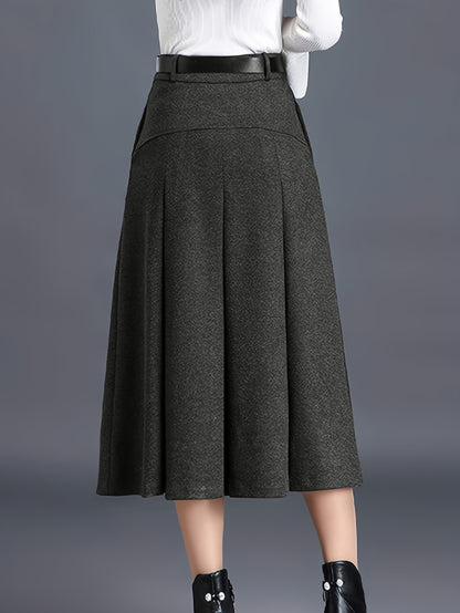 Women'S High-Waisted Winter Skirt - Elegant A-Line Pleated Design, Cold Weather Skirt for Fall And Winter Seasons, Sophisticated Style, Quality Stitching, Office Attire, Classic Design, Durable Material, Professional Women