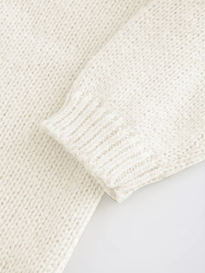 Plus Size - Plus Size Elegant Cuff Lapel Sweater-Soft Fabric, Simple Three-dimensional Color Design, Ideal For Autumn And Winter Casual Wear, Women'S Long Sleeve Sweater, Elegant Style
