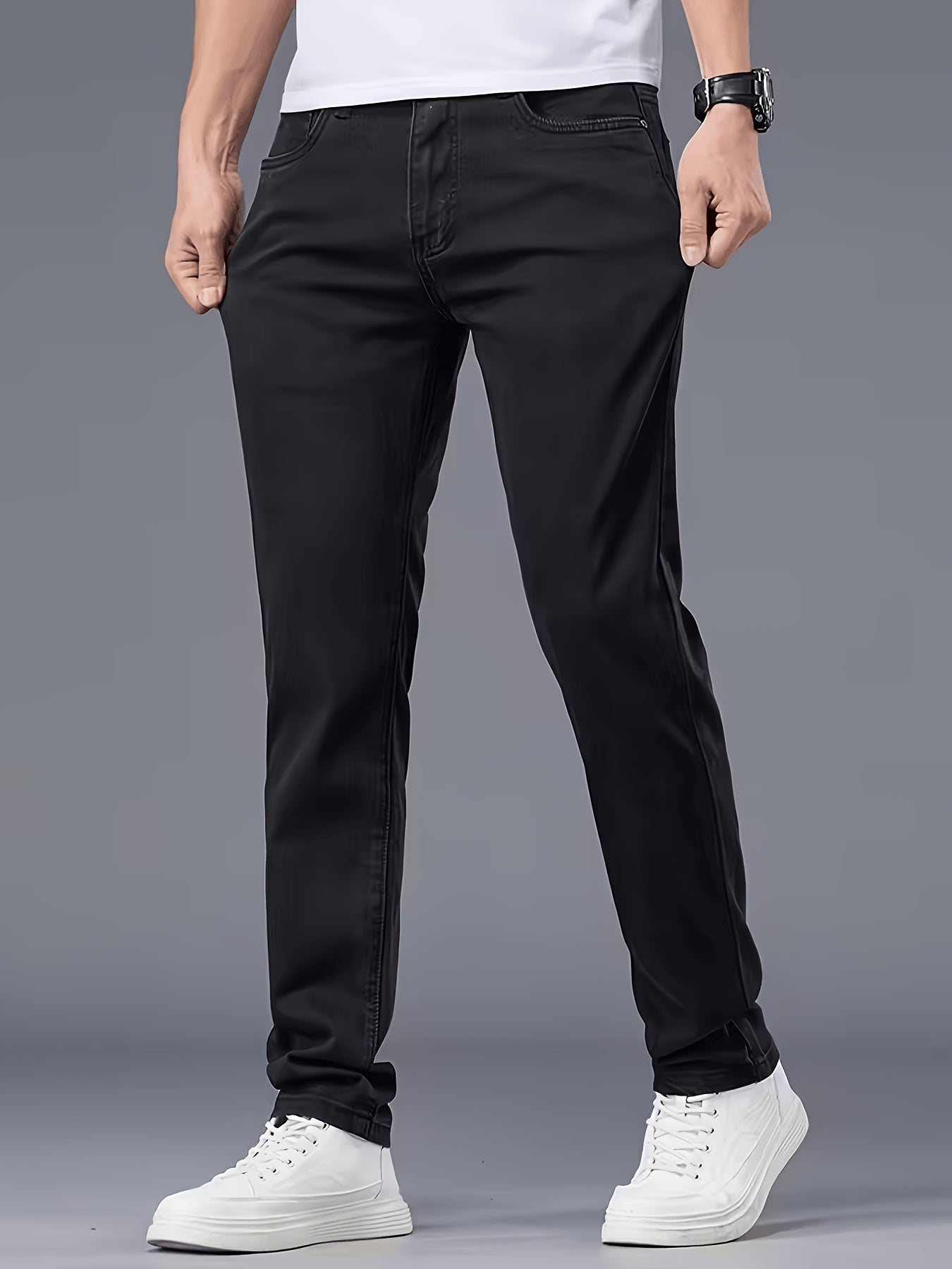 Men'S Regular Cut, Comfortable Stretch Waist Jeans, Classic All-Season Style, Comfortable Stretch Straight Leg Design. Suitable for Casual, Business, And Work Wear, Everyday Casual Attire, And a Must-Have Gift