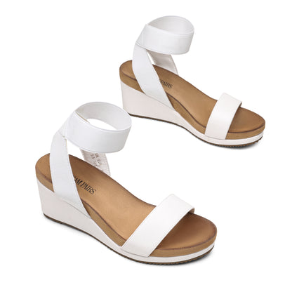 Womens Open Toe Elastic Ankle Strap Platform Wedge Sandal Summer Shoes, Stable Durable, Comfy Soft, Simple Chic, Casual, for party, dance, shopping, walk, office, beach