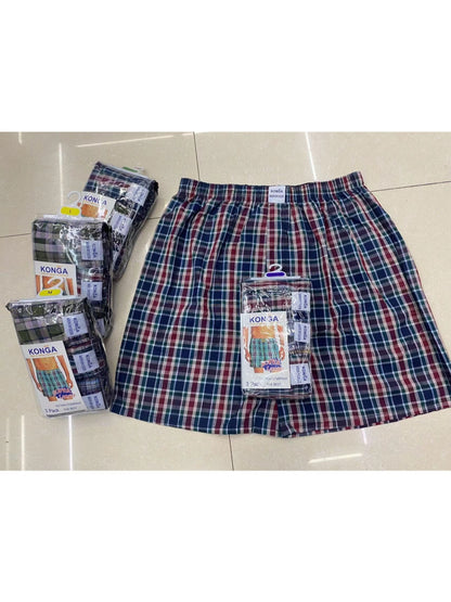 konga Men's 6-pack mixed color plaid print cotton boxer briefs