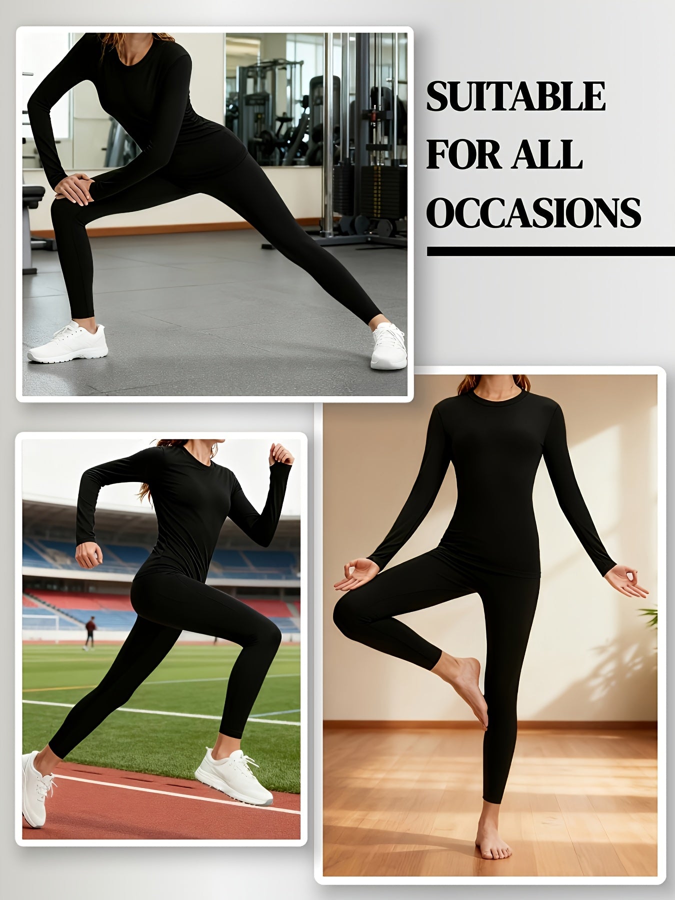 2pcs Women's Thermal Underwear Set, -Lined Leggings Compression Thermal Sleepwear, Loungewear & Activewear Base Layer Set Perfect for Winter Sports, Outdoor Adventures, And Everyday Casual Wear Ideal for Skiing, Yoga, And Cycling