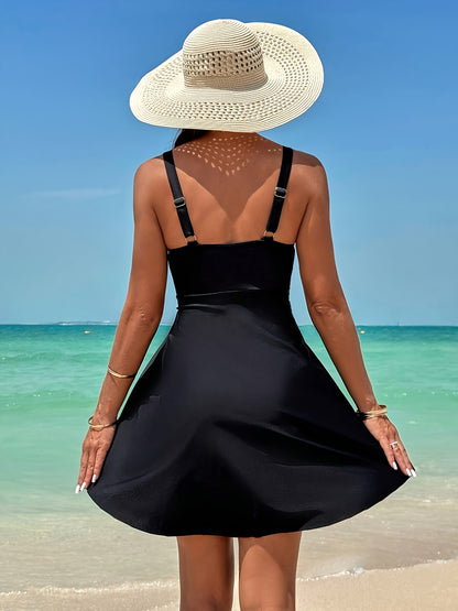 Women's Solid Color Twist Cup Tankini Set