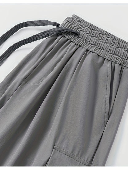 Men'S Plus Size Cargo Trousers - Casual Style for Spring And Autumn, Multi-Pocket Straight Leg Pants for All Seasons with Drawstring, Versatile Fashion, Wide Leg Design, Comfortable Casual Wear | Stylish Cargo Trousers | Comfortable Fit Pants