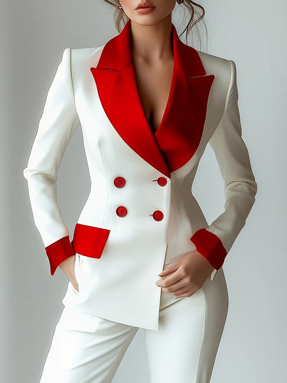 A Niche Formal Contrasting Color Double Breasted Lapel Suit Jacket