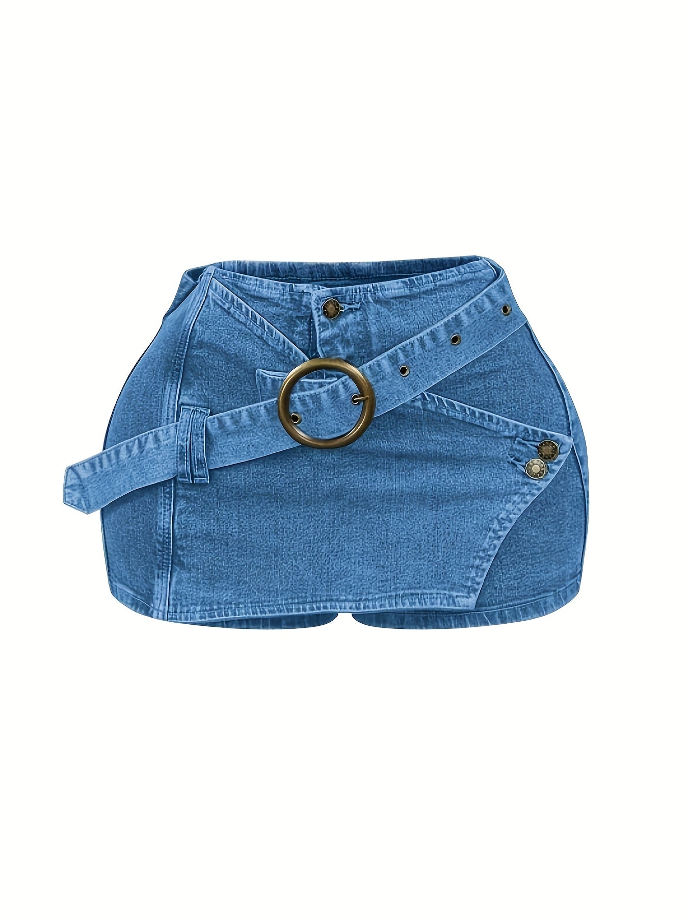 Casual Y2K Mini Skirt with a High Waist And Denim Buckle Belt, Perfect for Parties And Clubs