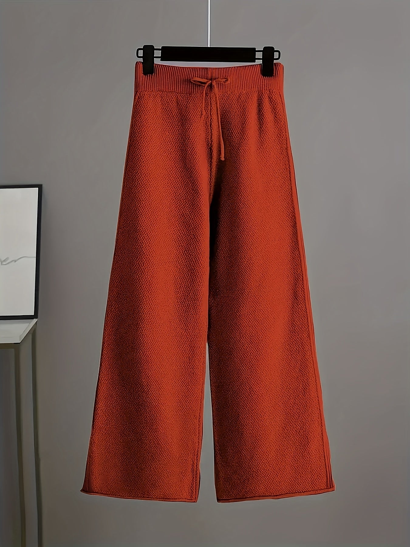 Y08 Women's 2pcs Elegant Casual Outfit, Long Sleeve Crew Neck Top & Loose Pants, Solid Color, Regular Cuffs, All-Season Wear, Multiple Colors Available