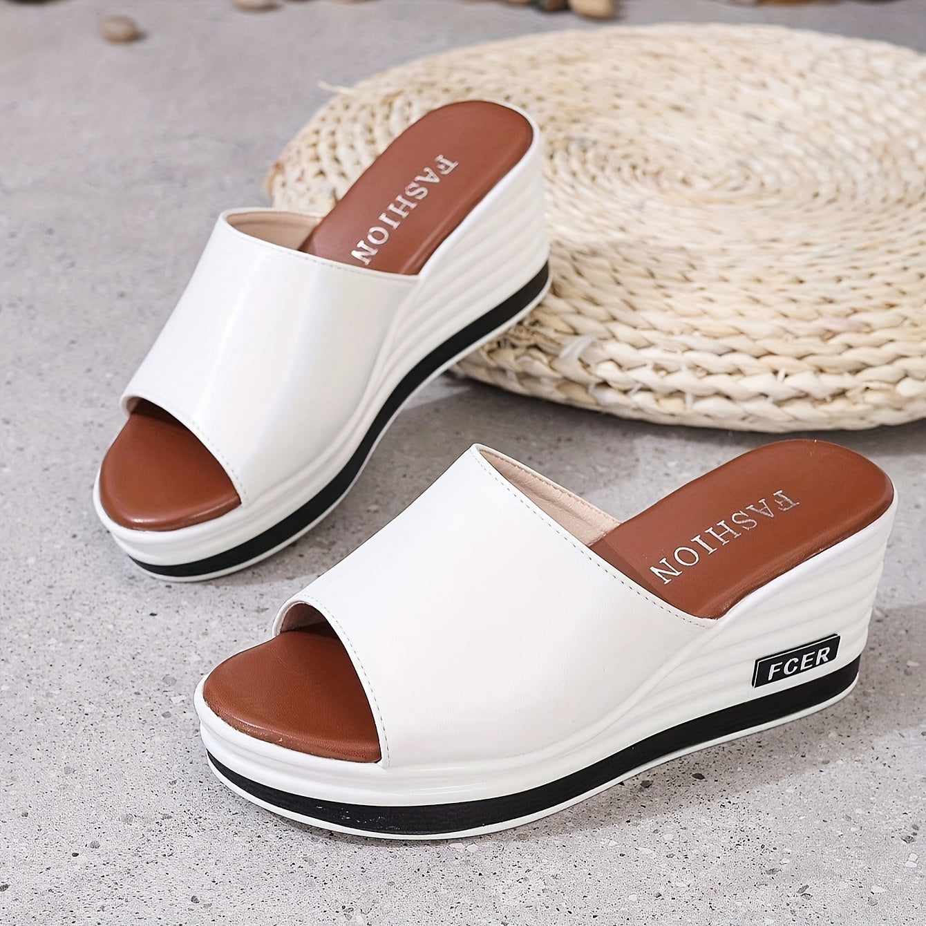 White Wedge Slide Sandals For Women 2026 - Ultra-Comfortable Platform Slides, Thick Sole Summer Slippers For Casual & Office Wear - Free Fast Delivery From Local Warehouse