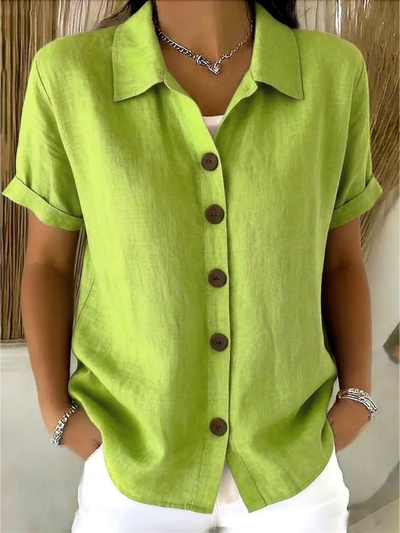 [Casual Loose Fit Blouse] Women's Collared Short Sleeve Button Shirt Casual Loose Fit Fashion Blouse for Ladies Spring Summer Daily Wear Office Work Vacation Beach Streetwear Weekend Holiday Travel Outfit Trendy Female Casual Attire Casual Tops