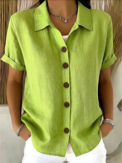 [Casual Loose Fit Blouse] Women's Collared Short Sleeve Button Shirt Casual Loose Fit Fashion Blouse for Ladies Spring Summer Daily Wear Office Work Vacation Beach Streetwear Weekend Holiday Travel Outfit Trendy Female Casual Attire Casual Tops