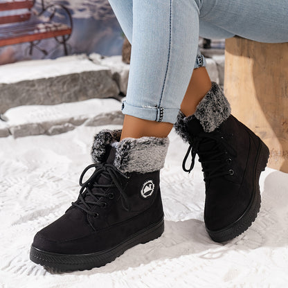 Women's Warm Snow Boots with Plush Lining - Non-Slip PU Sole, Round Toe Winter Outdoor Activity Boots, Black, Red, Navy Blue Warm Ankle Boots, Comfortable Shoes for Snow Wear, Women Shoes
