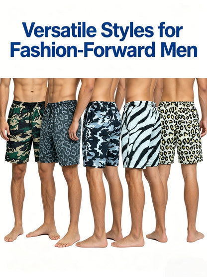 5 Men'S Quick Dry Mesh Shorts, Casual Micro Stretch Elastic Waistband Drawstring Shorts