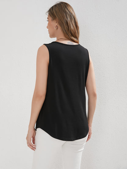 Women's Blouse 2025 Europe And America Fashion Casual Solid Color Loose Blouse Round Neck Pleated Sleeveless Vest