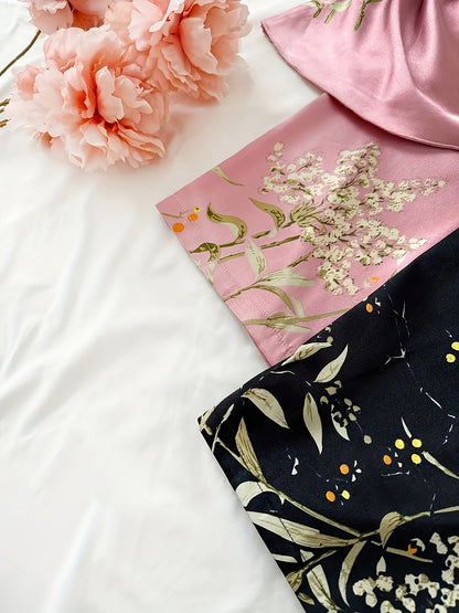[Four-Piece Pajamas Set] Women's Elegant Small Cherry Print, Wearable in All Seasons, Pile Collar Suspenders Long Pajamas Set, Comfortable Four-Piece Set