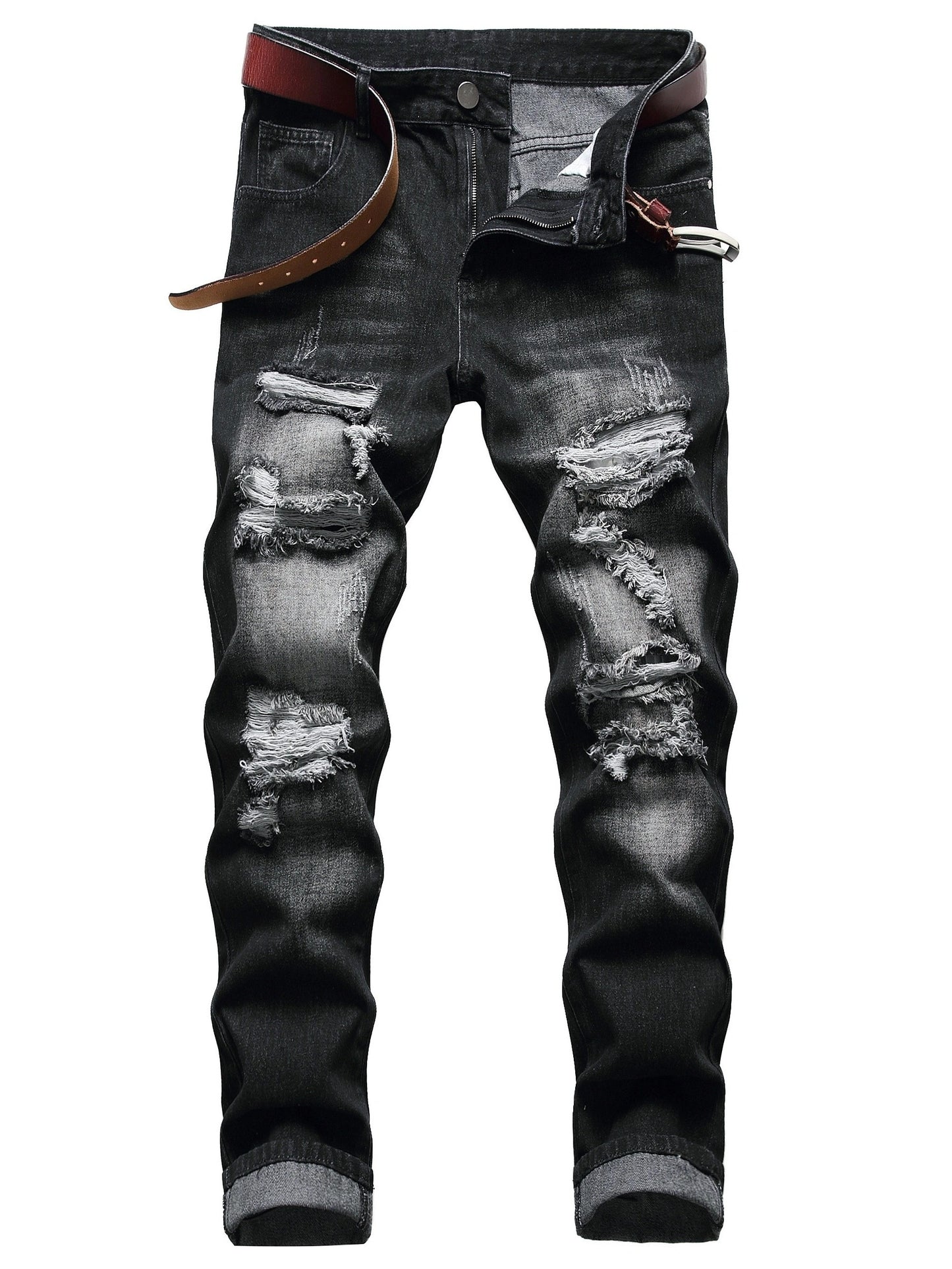 Two-pack Men's Ripped Jeans - Stretch, Ripped, Slim Fit, Comfort Flex - Denim Material - For Men - Suitable for Casual Wear - Perfect Gift for Fashionable Guys