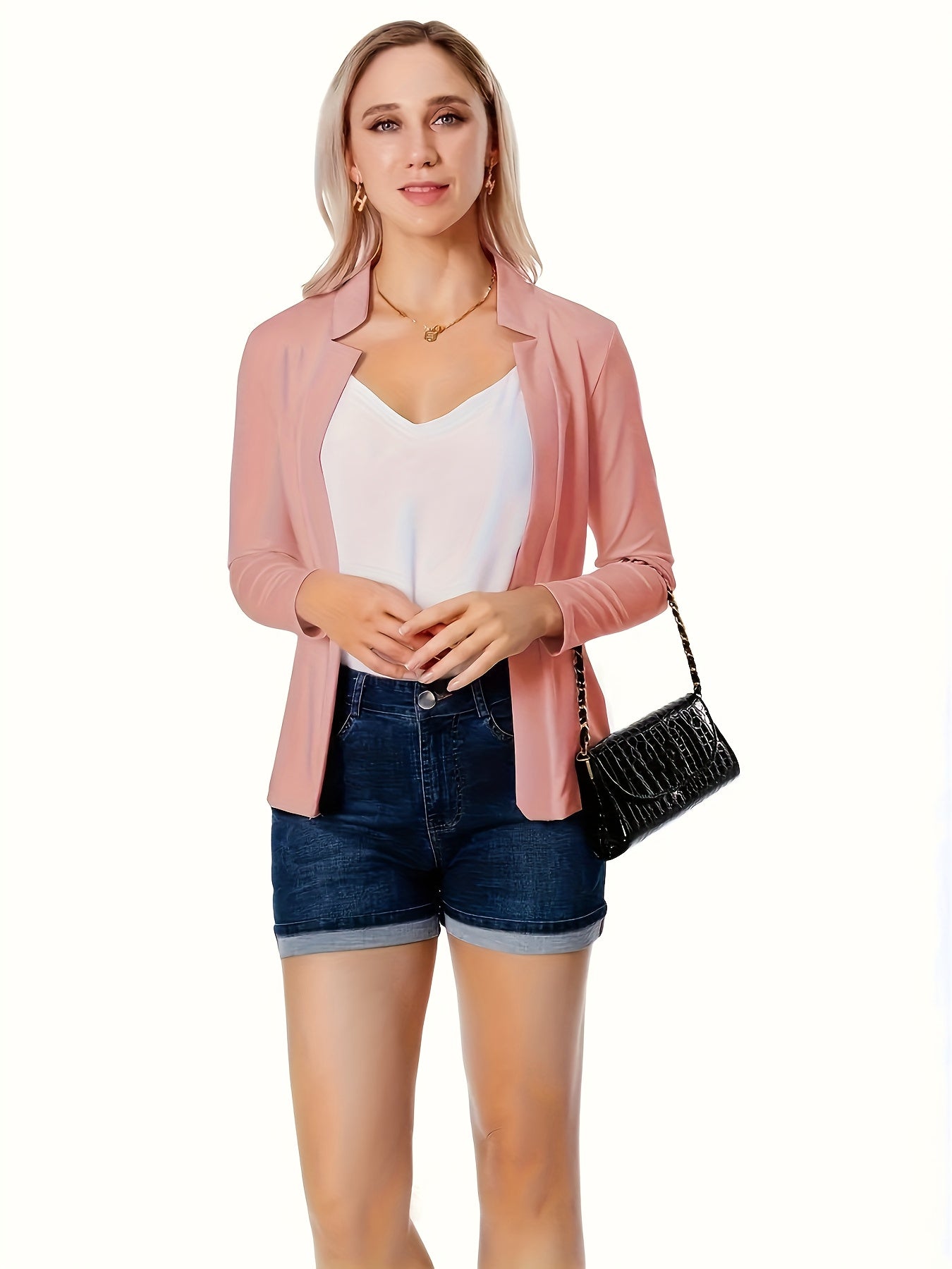 Women'S Elegant Solid Blazer All-Season, Machine Washable, Suitable For Casual And Professional Wear, Opaque Fabric