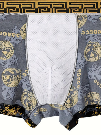 Random 5-Pack GDECC Men'S Ultra-Thin Breathable Boxer Briefs, Black And Golden Knight Chain Design, Soft Elastic Fiber, Suitable For Daily Wear And Special Occasions, Special Occasion Underwear| Knight Chain Pattern| Smooth Fabric Underwear