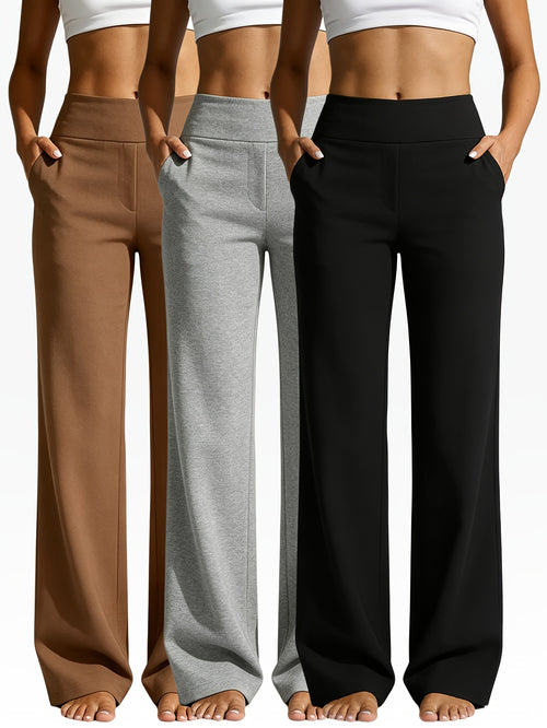 3pcs Yoga Pants Women's Pants, Straight Leg Hanging Casual Pants, Sports And Fitness Pants, Running Pants 3pcs Set, Black/gray/coffee, Spring And Summer Pants, Daily Versatile Wide Leg Pants, Loose And Comfortable Slim Fit