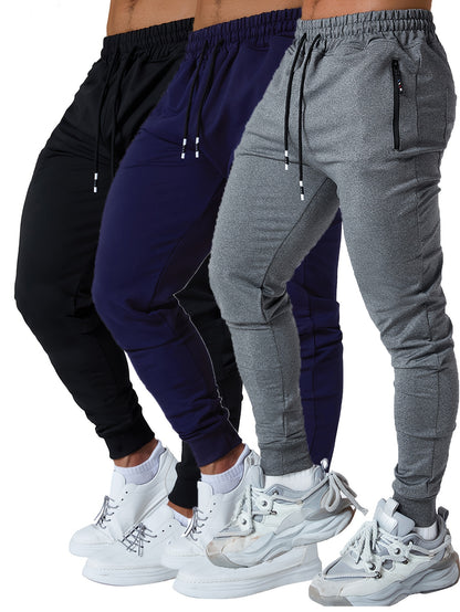 3PCS Men's Sweatpants with Zipper Pockets Tapered Joggers for Men - Athletic Pants for Workout, Jogging, Running - Breathable & Comfortable Fabric - Suitable for Men - Perfect for Fitness Enthusiasts