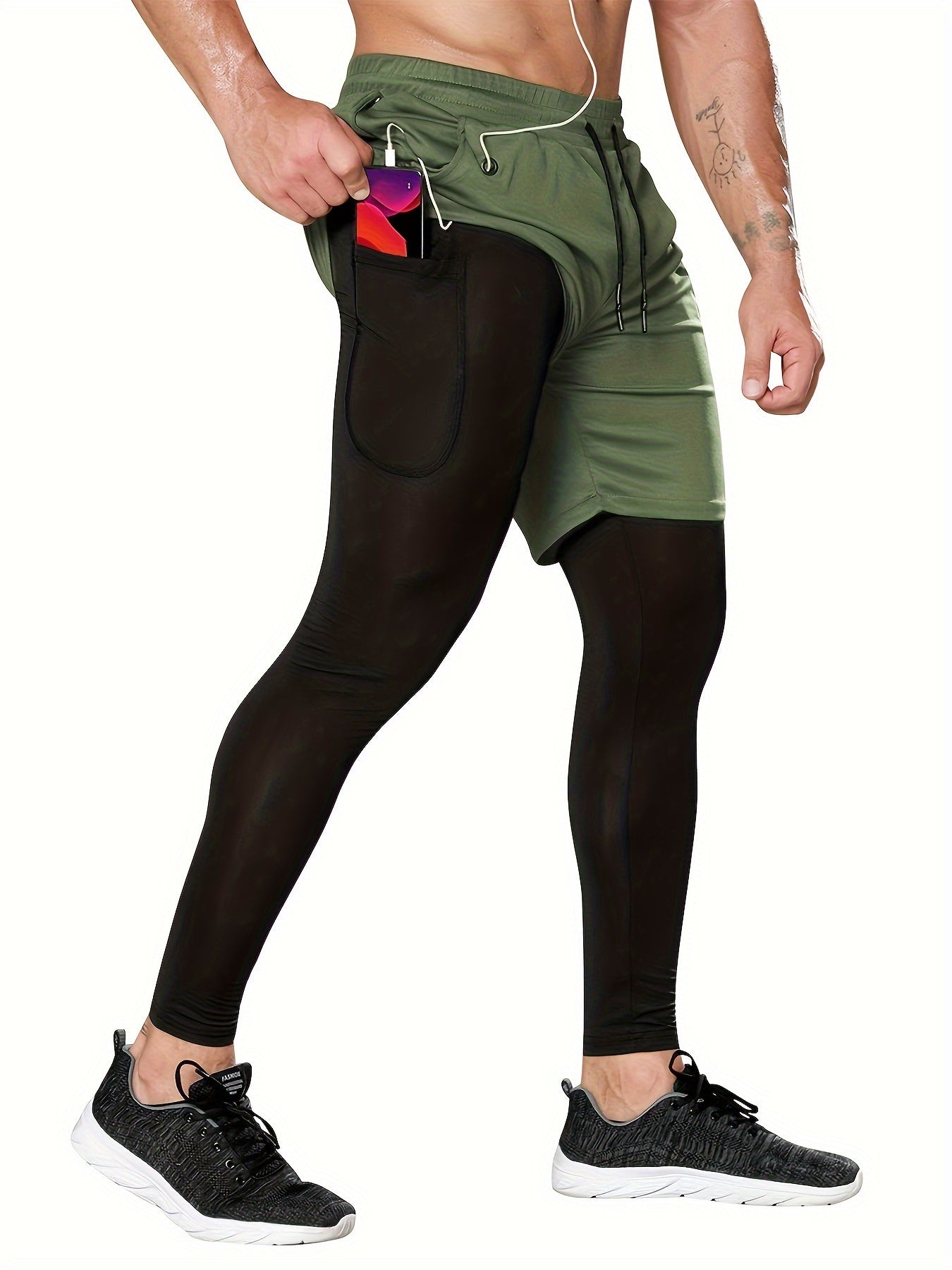 Set of 2 Men'S 2-In-1 Running And Workout Pants Designed for Gym Use, Featuring a Towel Loop