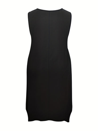 Plus Size - Plus Size Solid Irregular Hem Cami Dress, Casual Vacation Sleeveless Dress For Spring And Summer, Women'S Plus Size Clothing.