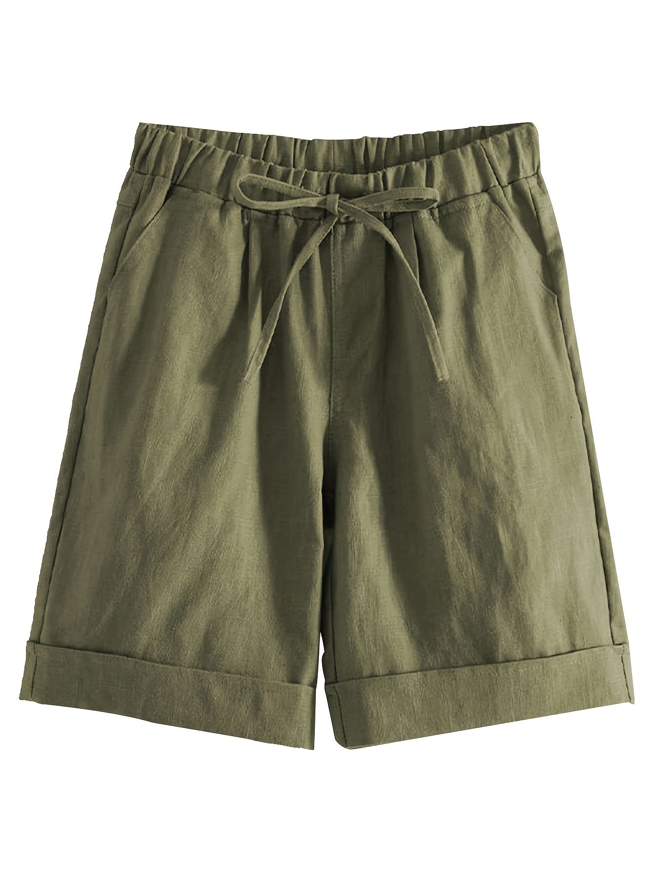 Solid Color Drawstring Comfy Shorts, Casual Rolled Hem Pocket Shorts for Spring & Summer, Women's Clothing