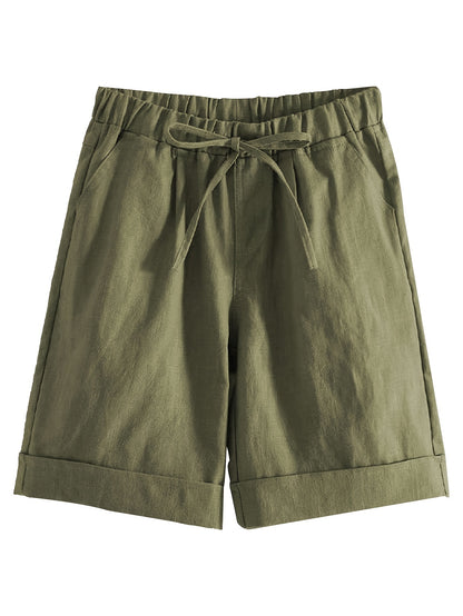 Solid Color Drawstring Comfy Shorts, Casual Rolled Hem Pocket Shorts for Spring & Summer, Women's Clothing