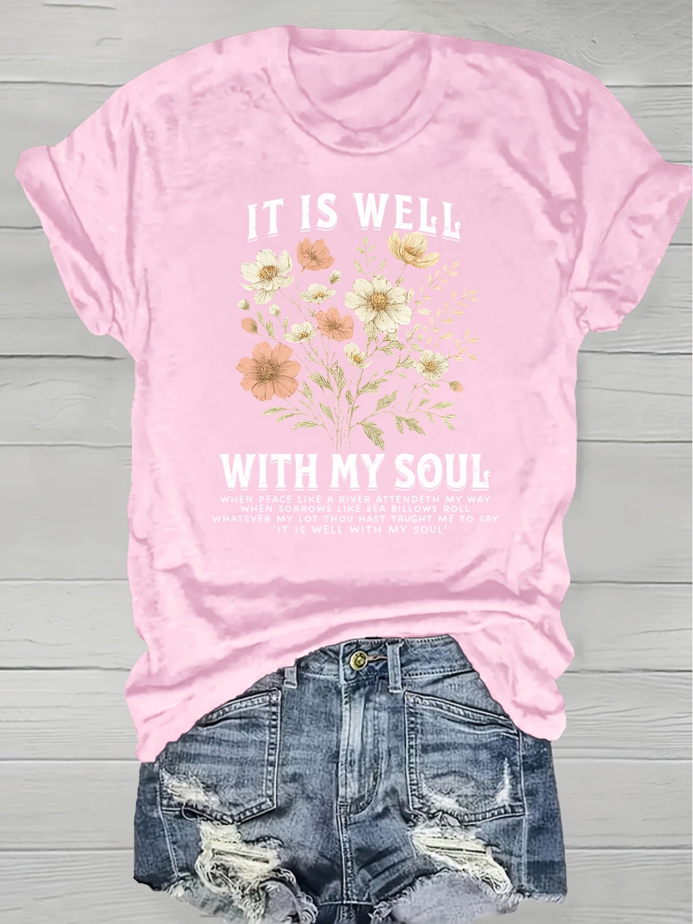 Plus Size, European American Fashion Floral Print T-shirt Women's Clothing