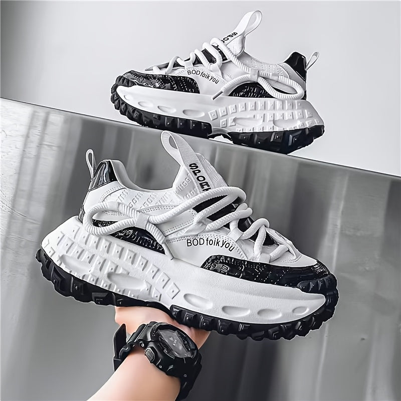 [Chunky Sneakers Dad Shoes] Men's Height Increasing Chunky Sneakers, Non-Slip Tire Sole Dad Shoes, And Fabric Upper Casual Streetwear Footwear