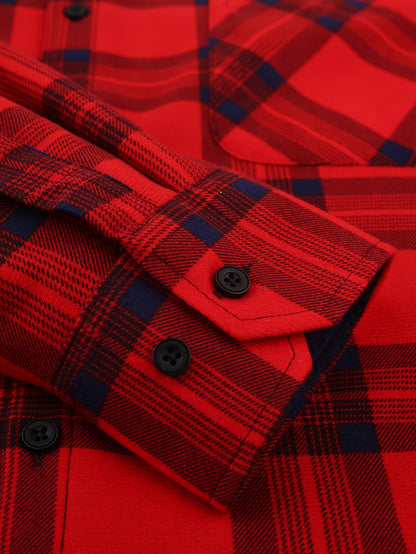 Men's Winter Flannel Plaid Shirt - Thick Warm Fleece-Lined Long Sleeve with Dual Chest Pockets, Casual Button-Up Collar for Cold Weather, Wrinkle-Resistant Soft Plaid Pattern in Navy/Red, Winter Clothes for Men, Mens Winter Clothes