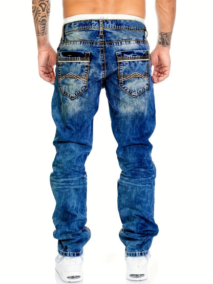 2026 American Snowflake Washed Men's Jeans, Fashionable and Versatile Straight Pants, Elastic Jeans Suitable for All Seasons, Game Day Fan Gear for Soccer and All Fans