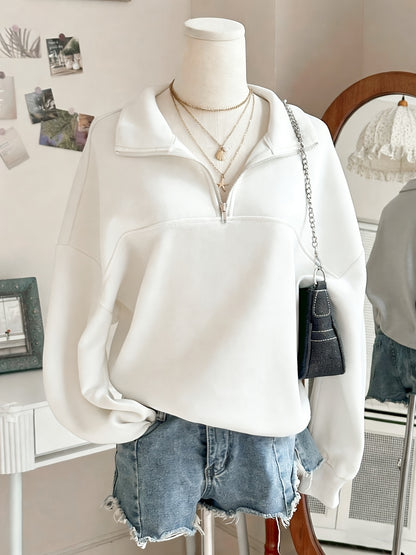 Women's Oversized Half-Zip Sweatshirt, Trendy Soft Fabric Pullover Hoodie, Casual Top, Perfect for Spring, Autumn And Winter Streetwear, Womens Tops, Ropa De Mujer, Local Warehouse Discount Hoodies Iackets Fashion New Arrivals