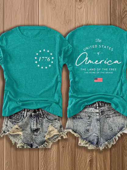 Women' US Flag T-Shirt with 1776 Design & American Symbols - Breathable Short Sleeve Top, Casual Streetwear Blouse-Compatible for - Wear Suitable for Fall Outfits, 4th of, Casual Attire, Machine Washable Non-