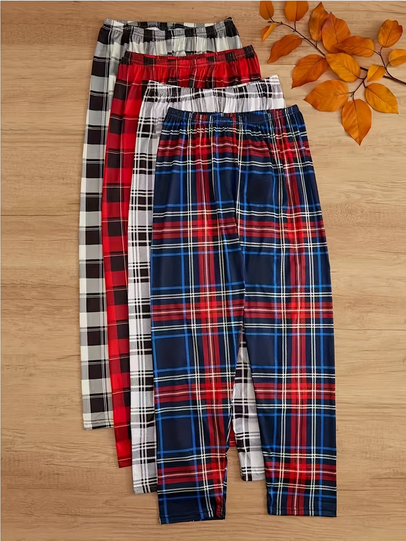 4 Pieces Of Men's Casual Plaid Trousers Pajamas For Spring And Summer, Fashion Trendy Pants Pajamas For Autumn And Winter Loungewear Mens Clothes Pajamas For Men Pajama Pants Mens Pajama Pants Pijama De Hombre